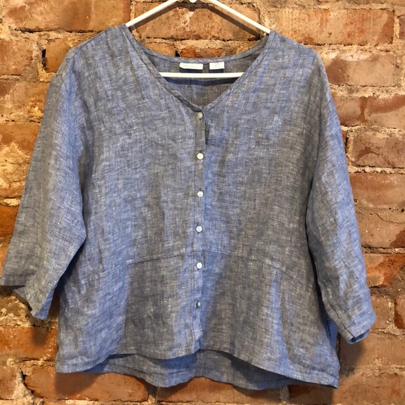 Sigrid Olsen Tops - Sigrid Olsen 3/4 Sleeve 100% Linen Top